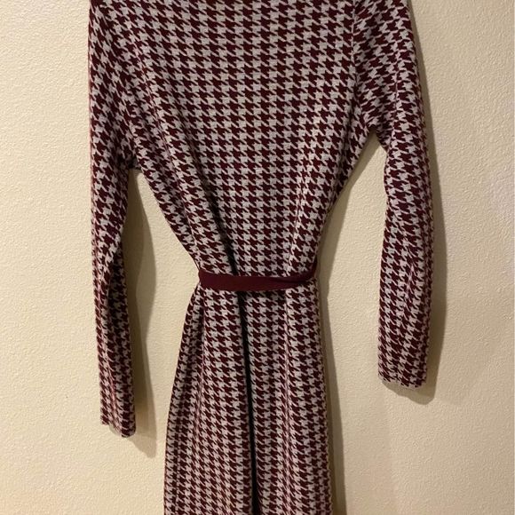 Kier +J Geena 100% Cashmere Sweater Dress Cranberry & White Houndstooth Medium - Picture 5 of 5